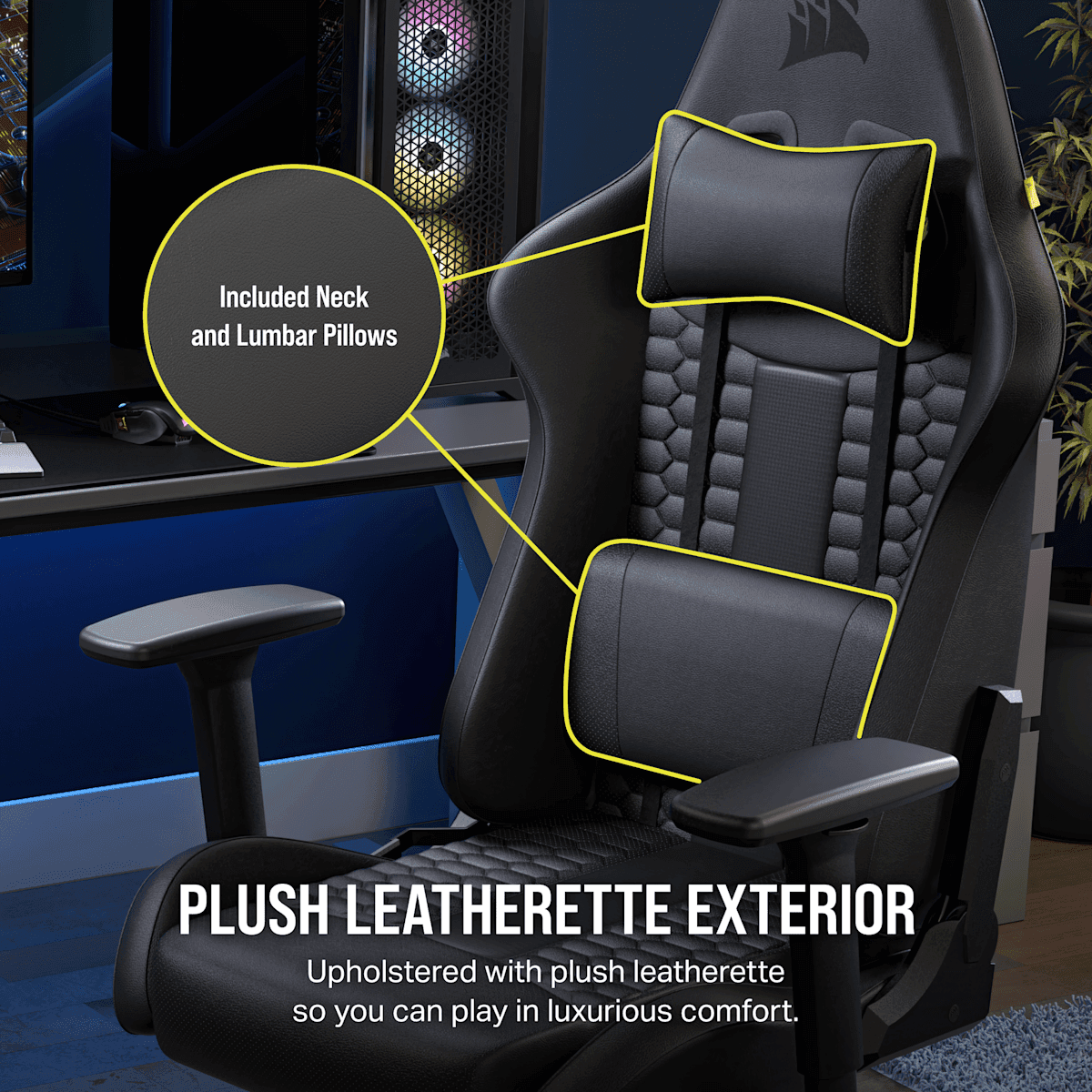 صندلی گیمینگ Corsair TC100 RELAXED Leatherette مشکی، نمای چهارم