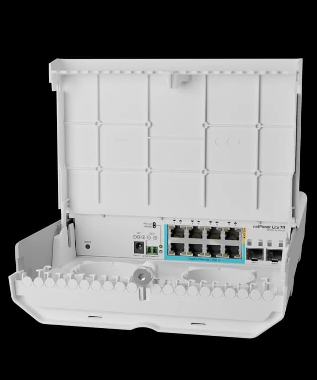 MikroTik netPower Lite 7R outdoor switch front view