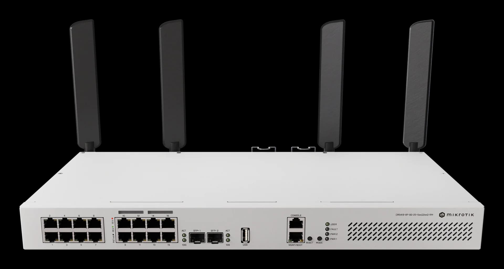 نمای دوم سوئیچ MikroTik CRS418-8P-8G-2S+5axQ2axQ-RM