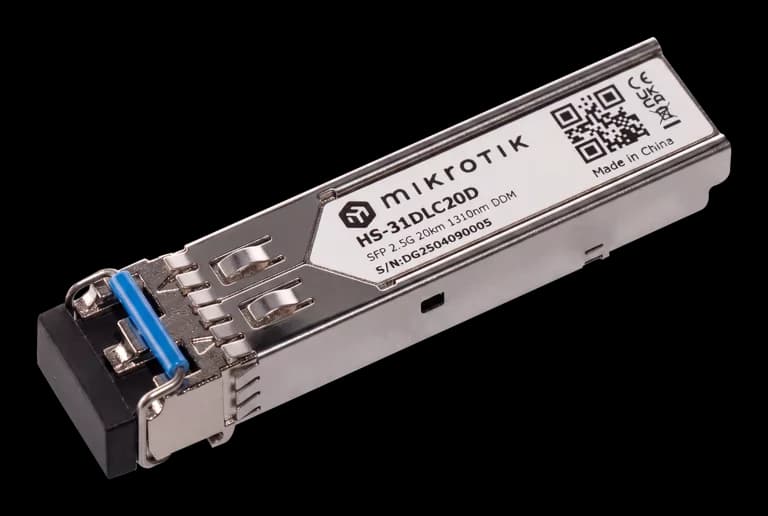 MikroTik HS-31DLC20D SFP module on a plain background