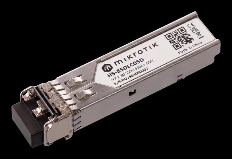MikroTik HS-85DLC05D SFP module on plain background
